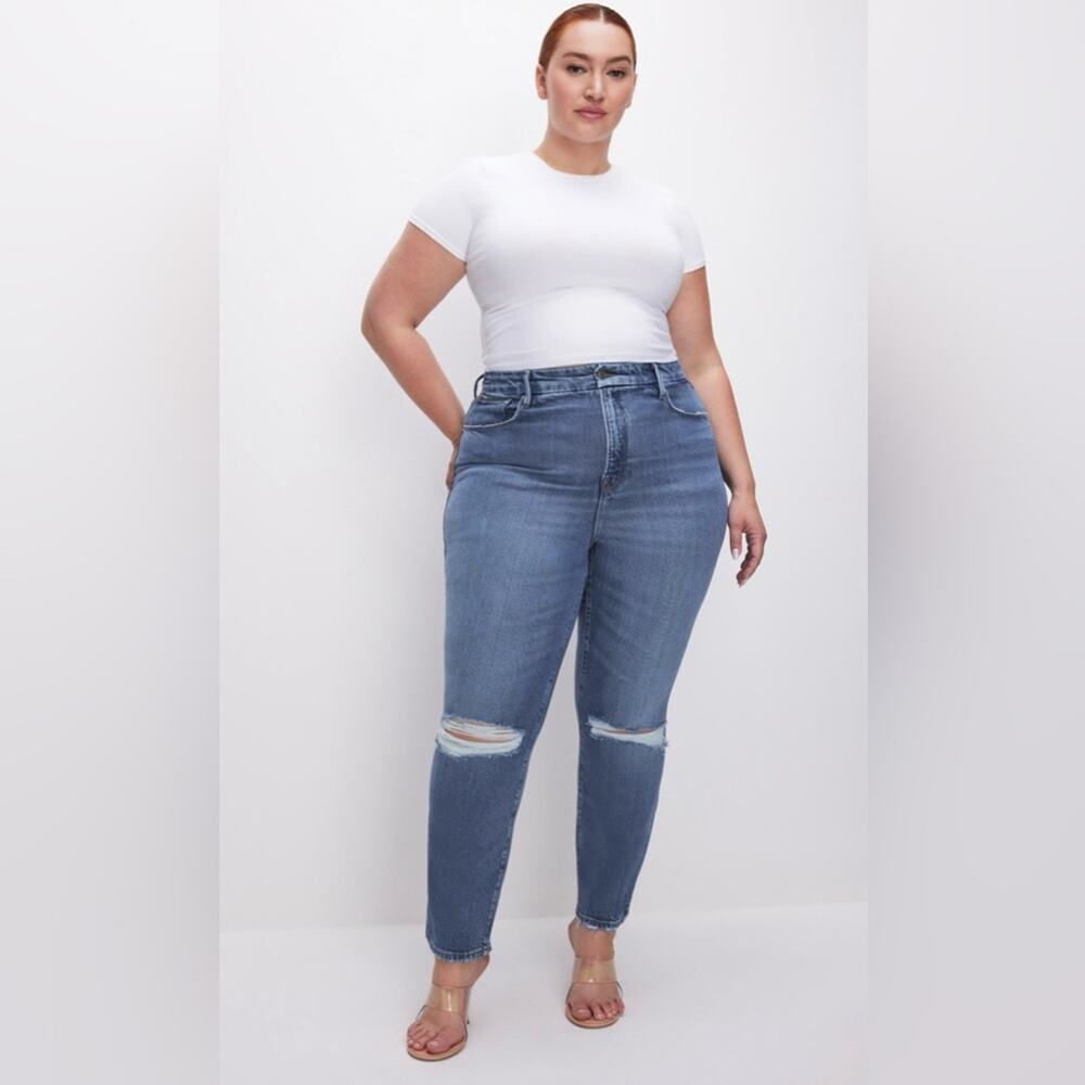 NWT New Good American Good Classic Straight-Leg Jean Ripped Knee Size 20